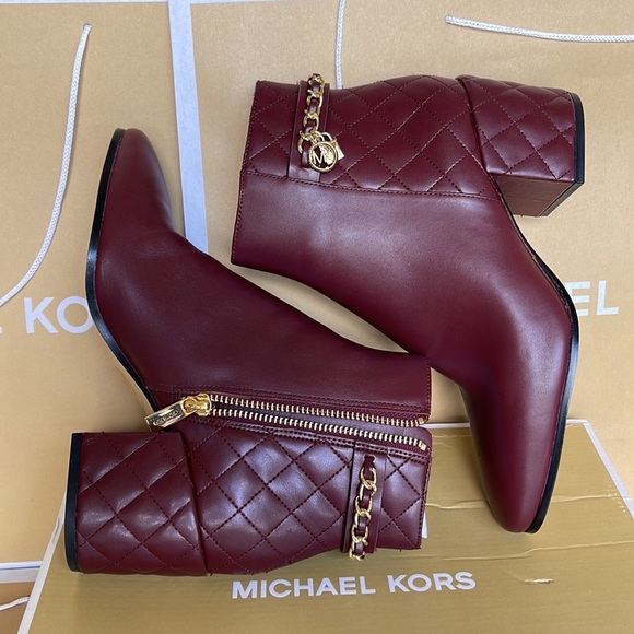 Michael Kors Elsa Merlot Leather Ankle Boots - Picture 11 of 16